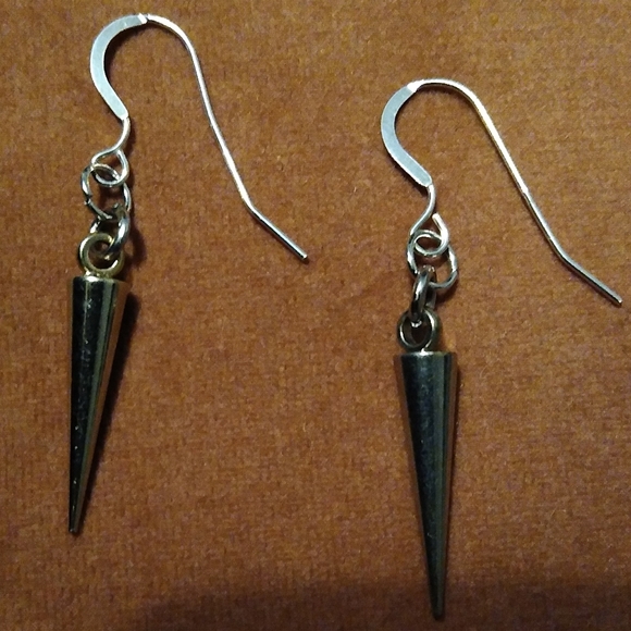 KATTA Spike Dangle Earrings Solid 925 Sterling Silver Ear Wires Punk Goth Spikes - Picture 5 of 5